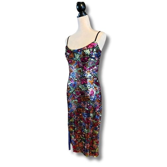 Dress The Population Rory Multicoloured Abstract Sequin Midi Dress, Large - Picture 4 of 13